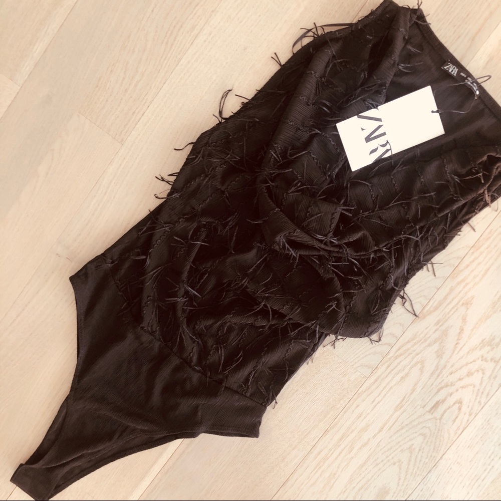NWT Zara Fringed Bodysuit Black - Picture 8 of 9